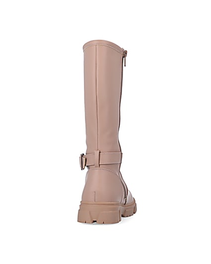 360 degree animation of product Girls Beige Rubberised Buckle Calf Boots frame-10