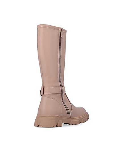 360 degree animation of product Girls Beige Rubberised Buckle Calf Boots frame-12