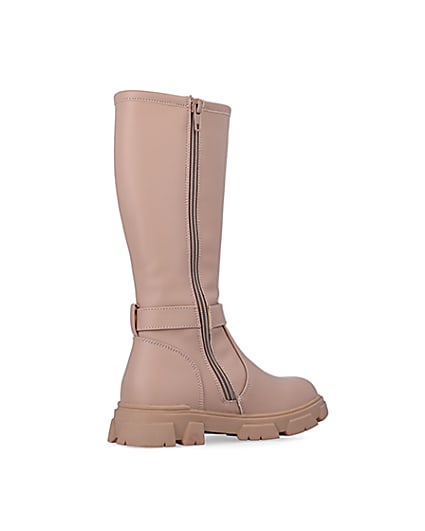 360 degree animation of product Girls Beige Rubberised Buckle Calf Boots frame-13
