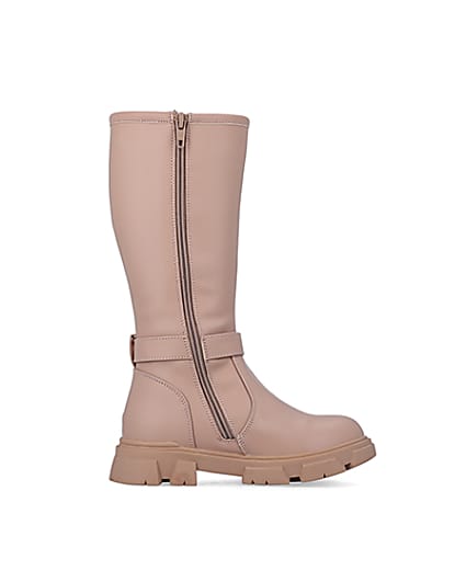 360 degree animation of product Girls Beige Rubberised Buckle Calf Boots frame-15