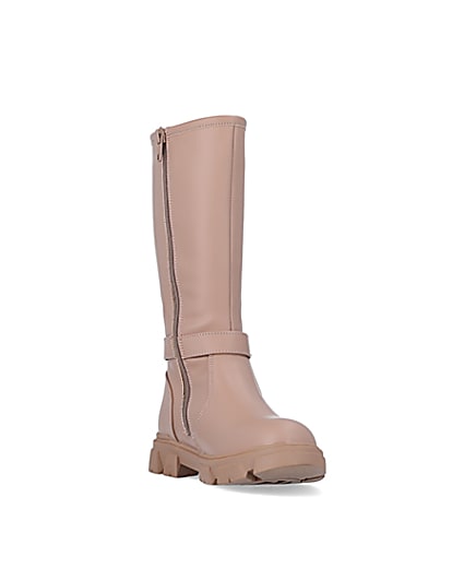 360 degree animation of product Girls Beige Rubberised Buckle Calf Boots frame-19