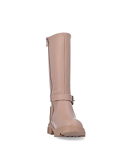 360 degree animation of product Girls Beige Rubberised Buckle Calf Boots frame-20