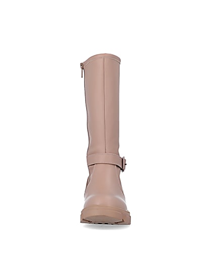 360 degree animation of product Girls Beige Rubberised Buckle Calf Boots frame-21