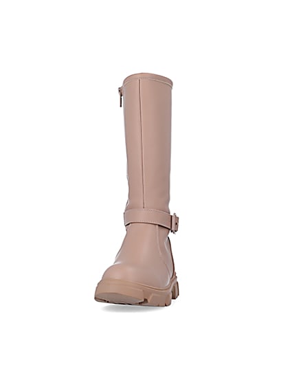 360 degree animation of product Girls Beige Rubberised Buckle Calf Boots frame-22