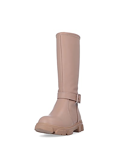 360 degree animation of product Girls Beige Rubberised Buckle Calf Boots frame-23