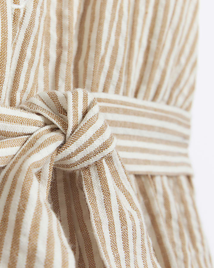 Girls beige stripe embroidered shirt Dress