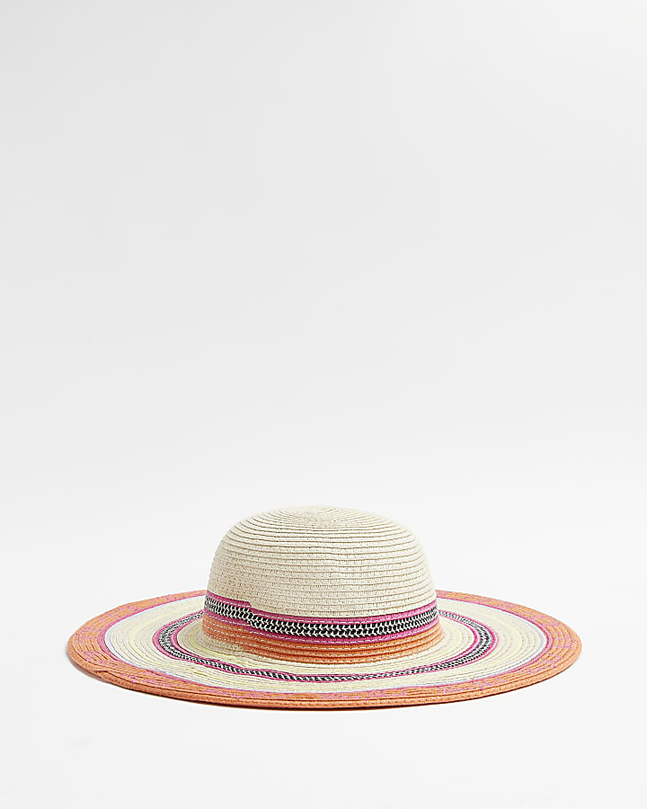 Girls beige stripe straw hat