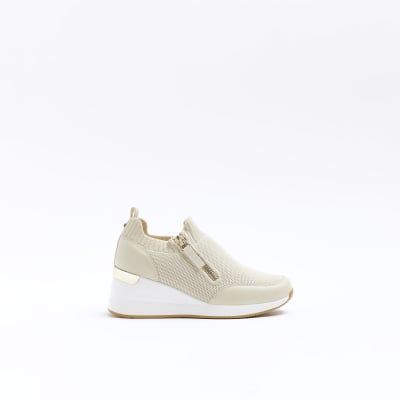 Girls beige wedge sole trainers | River Island