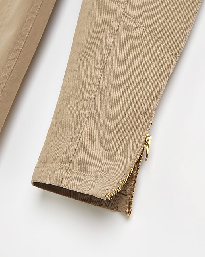 Girls beige zip detail trousers