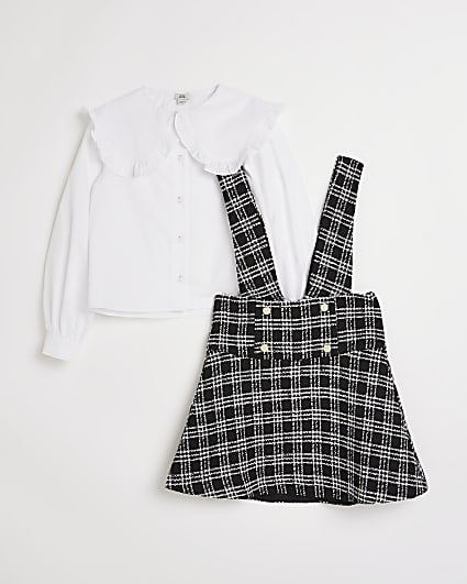 Girls black 2 in 1 check pinafore outfit