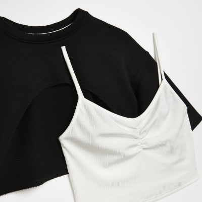 HALFTEE 3-Pack Layering Shirts - 1/2 Sleeve Crop Tops In White, Black & Cream (Size 2X)