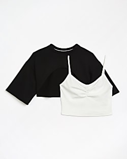 Girls black 2 in 1 cropped t-shirt and cami