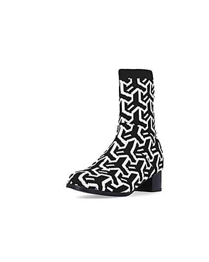 360 degree animation of product Girls Black Abstract Heeled sock Boots frame-0