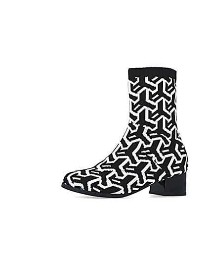 360 degree animation of product Girls Black Abstract Heeled sock Boots frame-2