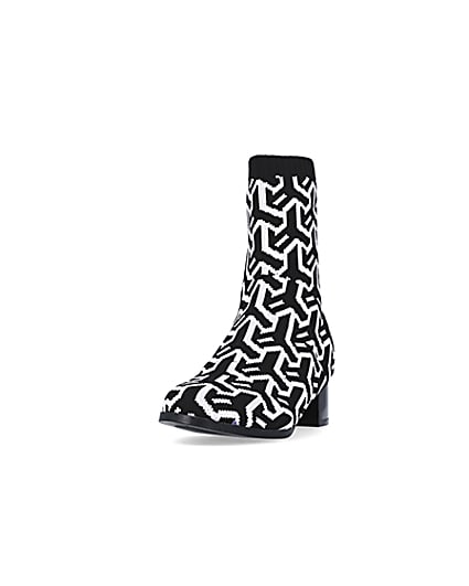 360 degree animation of product Girls Black Abstract Heeled sock Boots frame-23