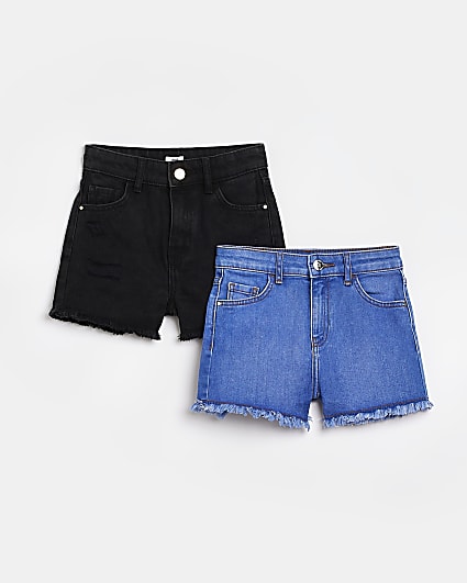 Girls Black and blue Mom Shorts 2 pack
