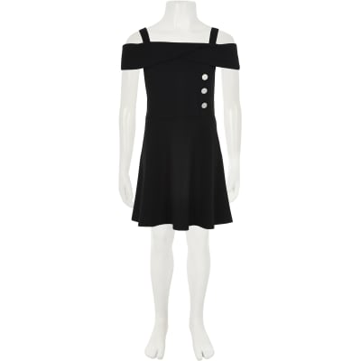 black bardot button dress