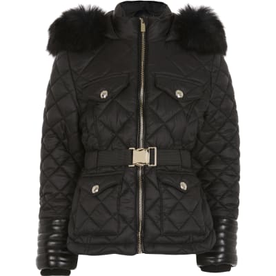 river island girls black coat