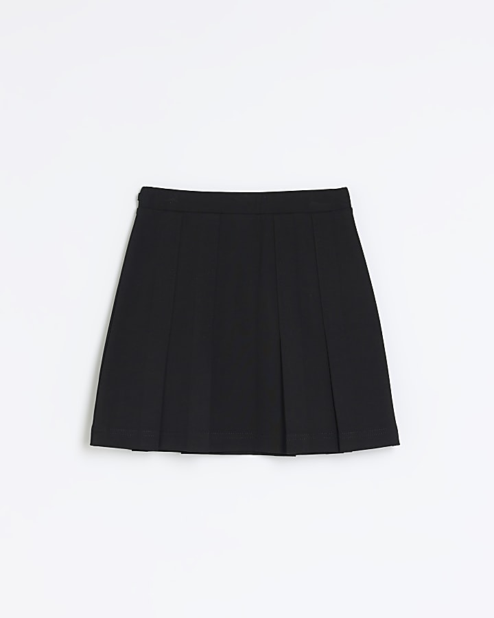 Girls black belted pleated skirt
