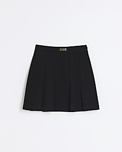 Girls black belted pleated skirt