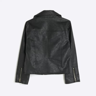 Girls Black Biker Jacket River Island