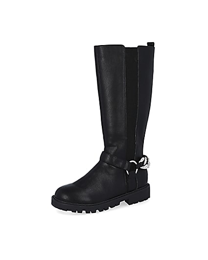360 degree animation of product Girls black bling chain boots frame-1
