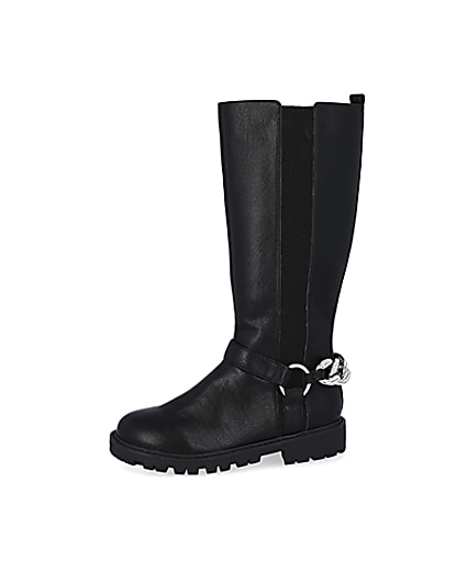 360 degree animation of product Girls black bling chain boots frame-2
