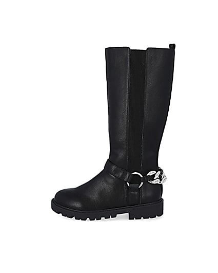 360 degree animation of product Girls black bling chain boots frame-3