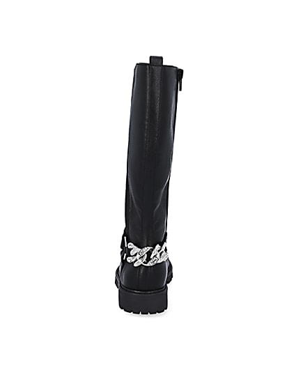 360 degree animation of product Girls black bling chain boots frame-9
