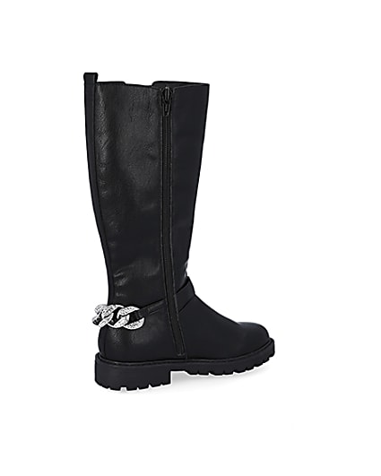 360 degree animation of product Girls black bling chain boots frame-13