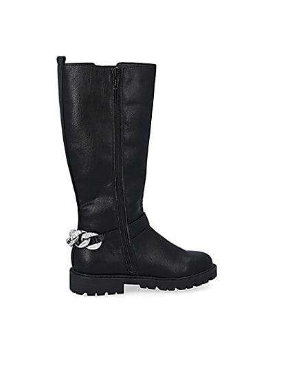 360 degree animation of product Girls black bling chain boots frame-14