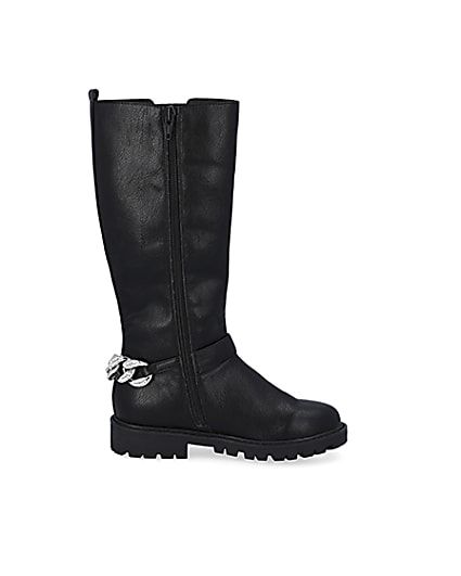 360 degree animation of product Girls black bling chain boots frame-15