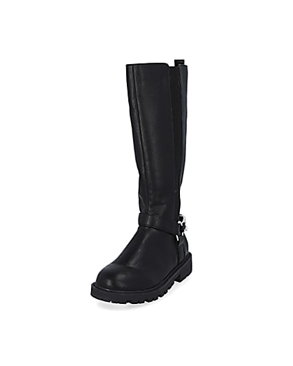 360 degree animation of product Girls black bling chain boots frame-23