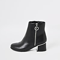 Girls black block heel boots