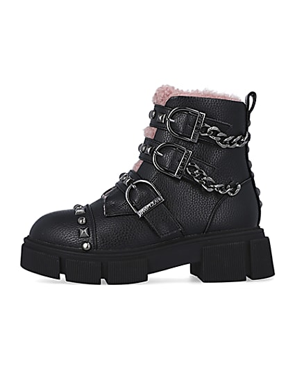 360 degree animation of product Girls Black Borg Lined Buckle Boots frame-3