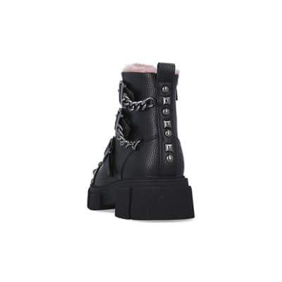 360 degree animation of product Girls Black Borg Lined Buckle Boots frame-8
