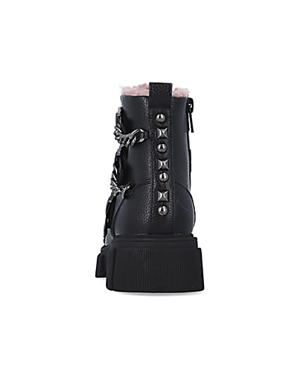 360 degree animation of product Girls Black Borg Lined Buckle Boots frame-9