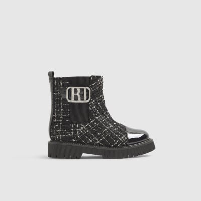 Girls Black Boucle Boots River Island
