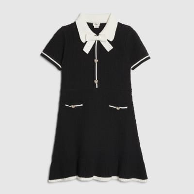 Girls Black Boucle Bow Dress