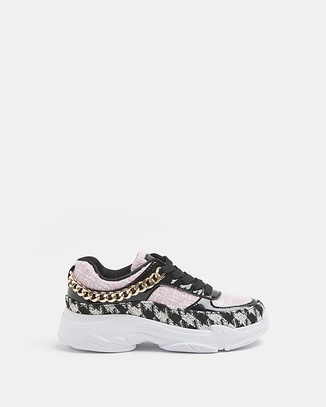 Girls black boucle chain trainers