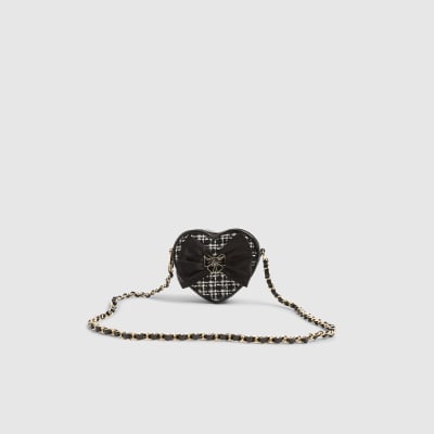 Girls Black Boucle Heart Crossbody Bag