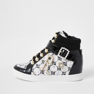 river island black and gold trainers