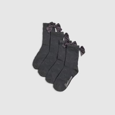 Girls Black Bow Back Pack of 2 Ankle Socks