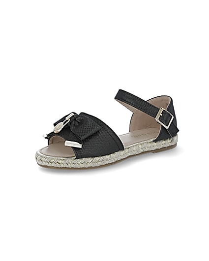 360 degree animation of product Girls black bow espadrille sandals frame-1