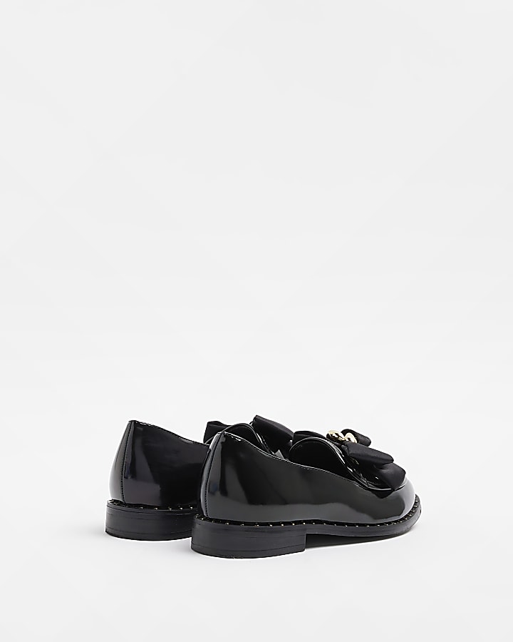 Girls black bow loafers