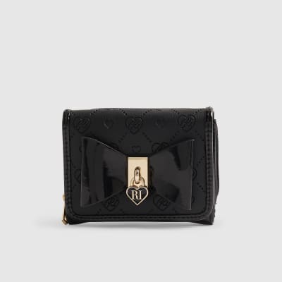 Girls Black Bow Monogram Purse
