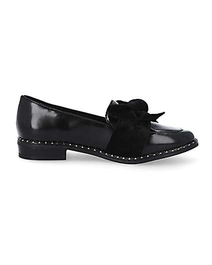360 degree animation of product Girls black bow patent loafer frame-15