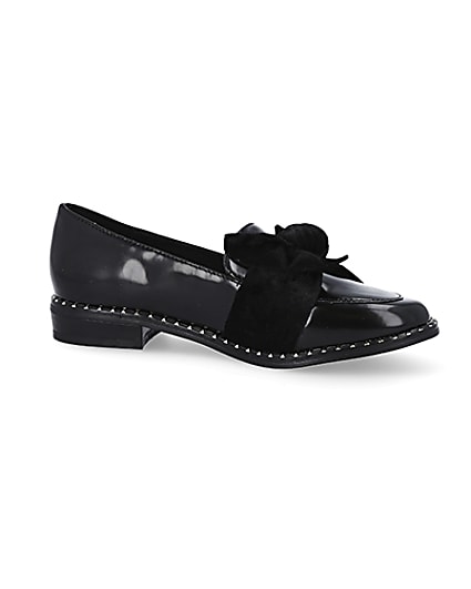 360 degree animation of product Girls black bow patent loafer frame-16
