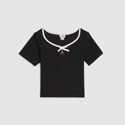 Girls Black Bow Top