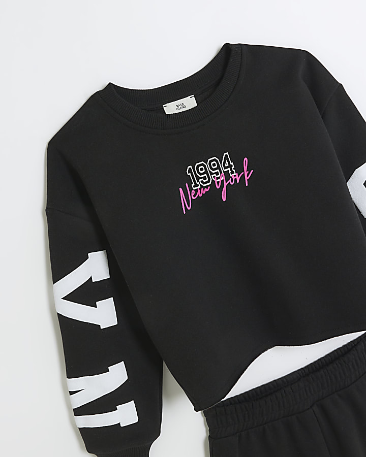Girls black Brooklyn sweatshirt set | River Island